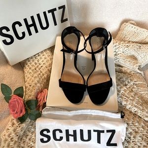 SCHUTZ Black Suede Block Heel Sandals -Size 8